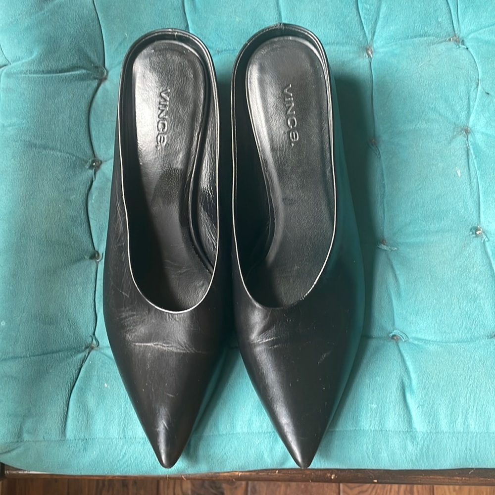 Vince black leather mules. Very stylish.